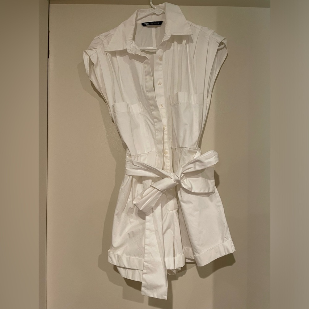 Zara White button down romper, size small